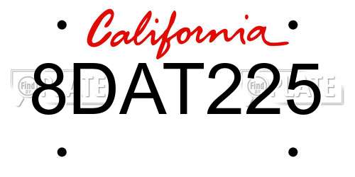8DAT225 California License Plate