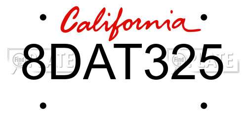8DAT325 California License Plate