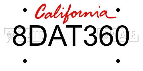 8DAT360 California License Plate