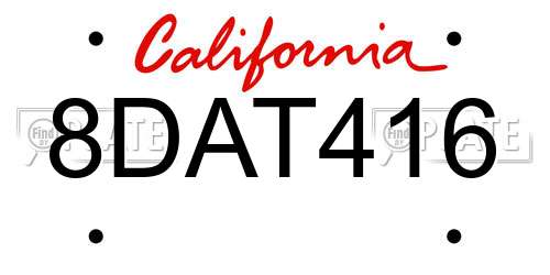 8DAT416 California License Plate