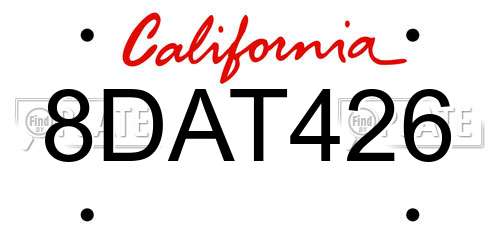 8DAT426 California License Plate