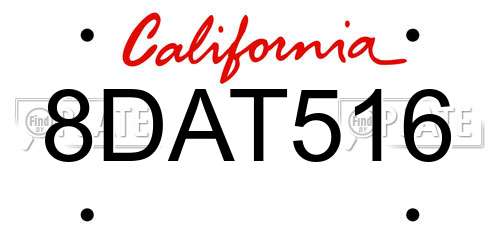 8DAT516 California License Plate