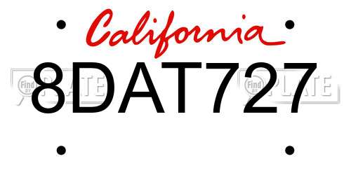 8DAT727 California License Plate