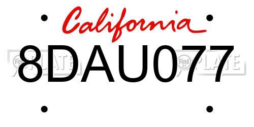 8DAU077 California License Plate