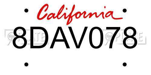 8DAV078 California License Plate