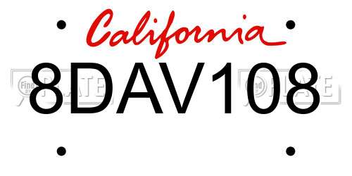 8DAV108 California License Plate