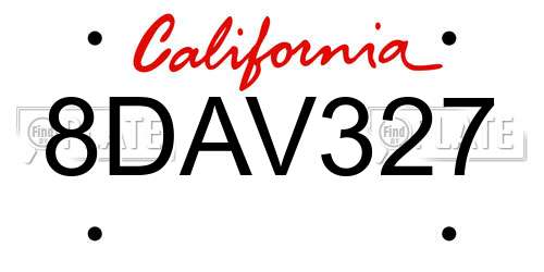 8DAV327 California License Plate