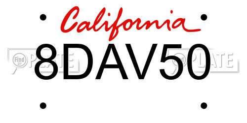 8DAV50 California License Plate