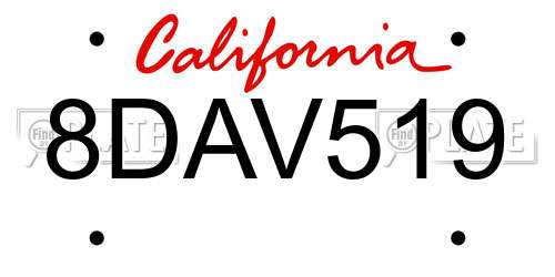 8DAV519 California License Plate