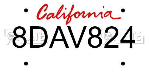 8DAV824 California License Plate