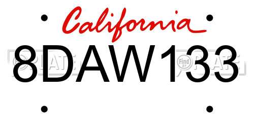 8DAW133 California License Plate