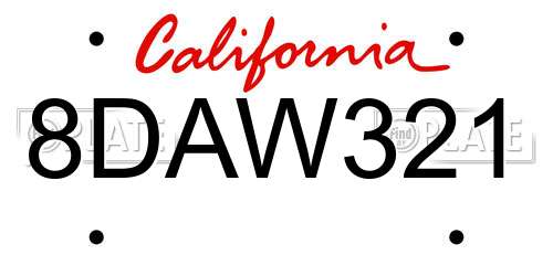 8DAW321 California License Plate