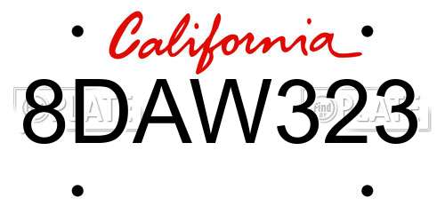 8DAW323 California License Plate