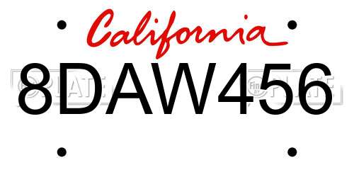 8DAW456 California License Plate