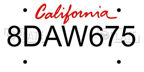 8DAW675 California License Plate