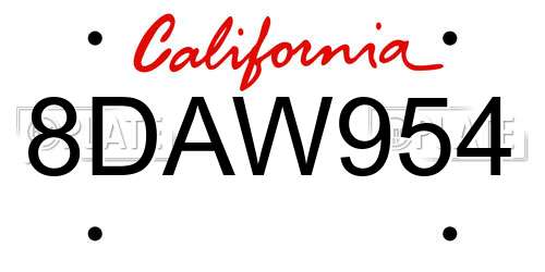 8DAW954 California License Plate