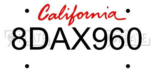 8DAX960 California License Plate