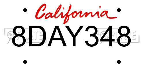 8DAY348 California License Plate