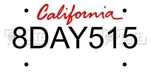 8DAY515 California License Plate