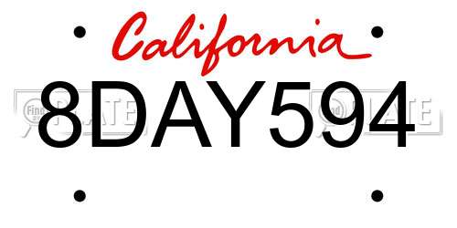 8DAY594 California License Plate