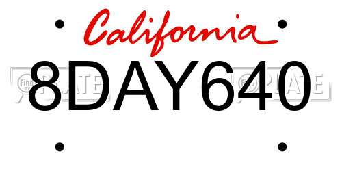 8DAY640 California License Plate