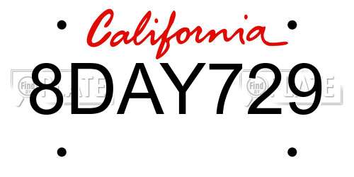 8DAY729 California License Plate