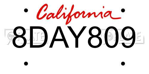 8DAY809 California License Plate