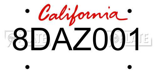 8DAZ001 California License Plate