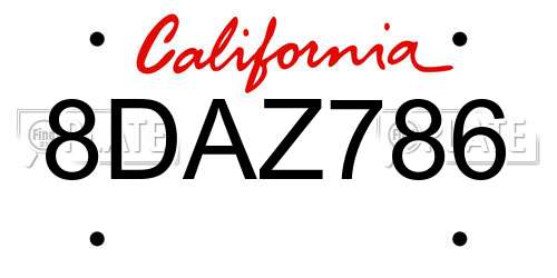 8DAZ786 California License Plate