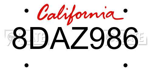 8DAZ986 California License Plate