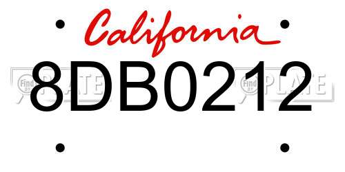 8DB0212 California License Plate