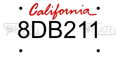 8DB211 California License Plate