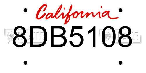 8DB5108 California License Plate