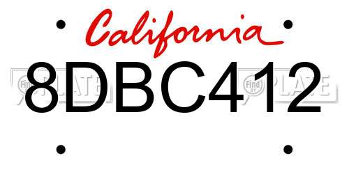 8DBC412 California License Plate