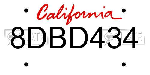 8DBD434 California License Plate