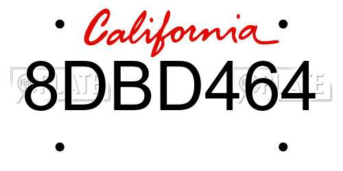 8DBD464 California License Plate