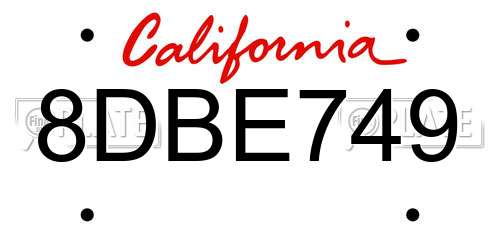 8DBE749 California License Plate