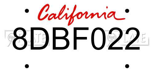 8DBF022 California License Plate