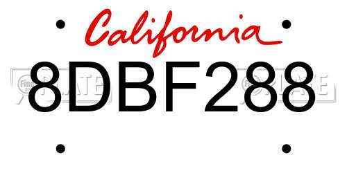 8DBF288 California License Plate