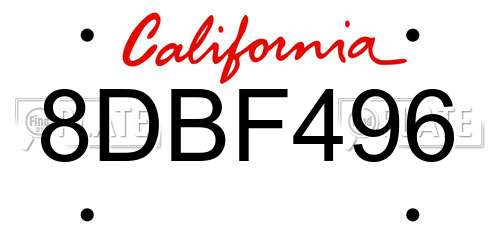 8DBF496 California License Plate