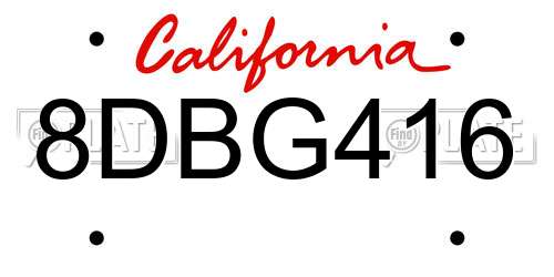 8DBG416 California License Plate