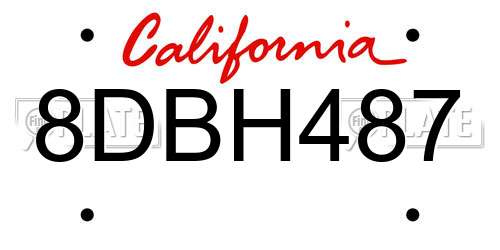 8DBH487 California License Plate