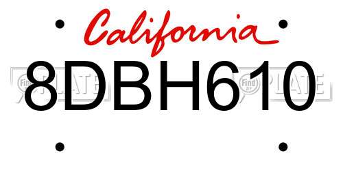 8DBH610 California License Plate
