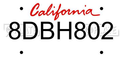 8DBH802 California License Plate