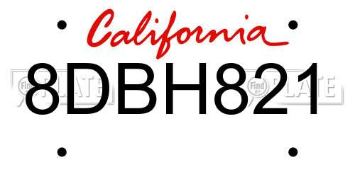 8DBH821 California License Plate