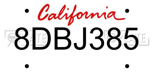 8DBJ385 California License Plate