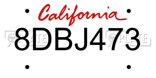 8DBJ473 California License Plate