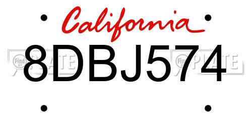 8DBJ574 California License Plate