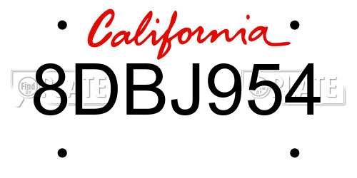 8DBJ954 California License Plate