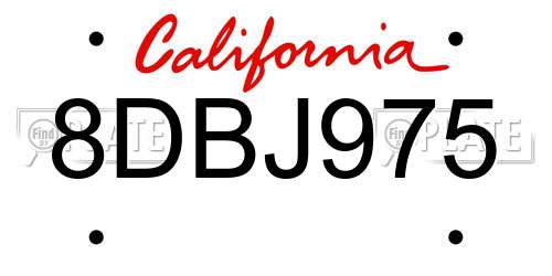 8DBJ975 California License Plate